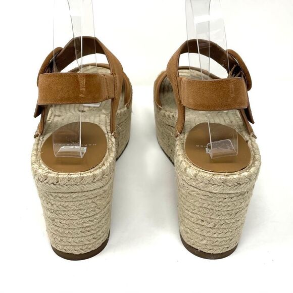 Marc Fisher LTD Rex Suede Platform Wedge Espadrille Sandals Tan Peep Toe 10 NIB - Picture 6 of 11